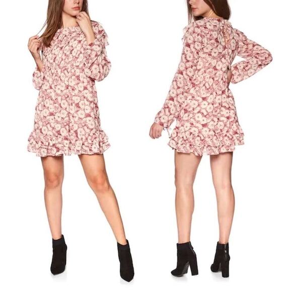FREE PEOPLE Mini Babydoll Dress Womens XSmall Floral Pleated Boho Ruffle Pretty - Picture 16 of 16